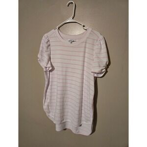 Crown & Ivy Women's Top Short Sleeve White Pink Womens Size Large‎